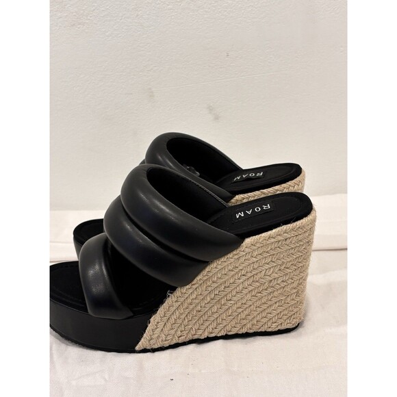 ROAM Black Platform Espadrille Wedge Slide Sandals Women’s Size 39 Padded Strap - Picture 5 of 10